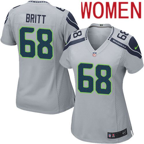 Women Seattle Seahawks #68 Justin Britt Nike Gray Game NFL Jersey